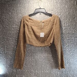 Free People Celeste Crop Top Long Sleeve Square Neck back Zip Cotton Size 2 NWT